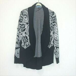 Cynthia Rowley Womens Cardigan Small Medium Open Front Black Gray White Cotton